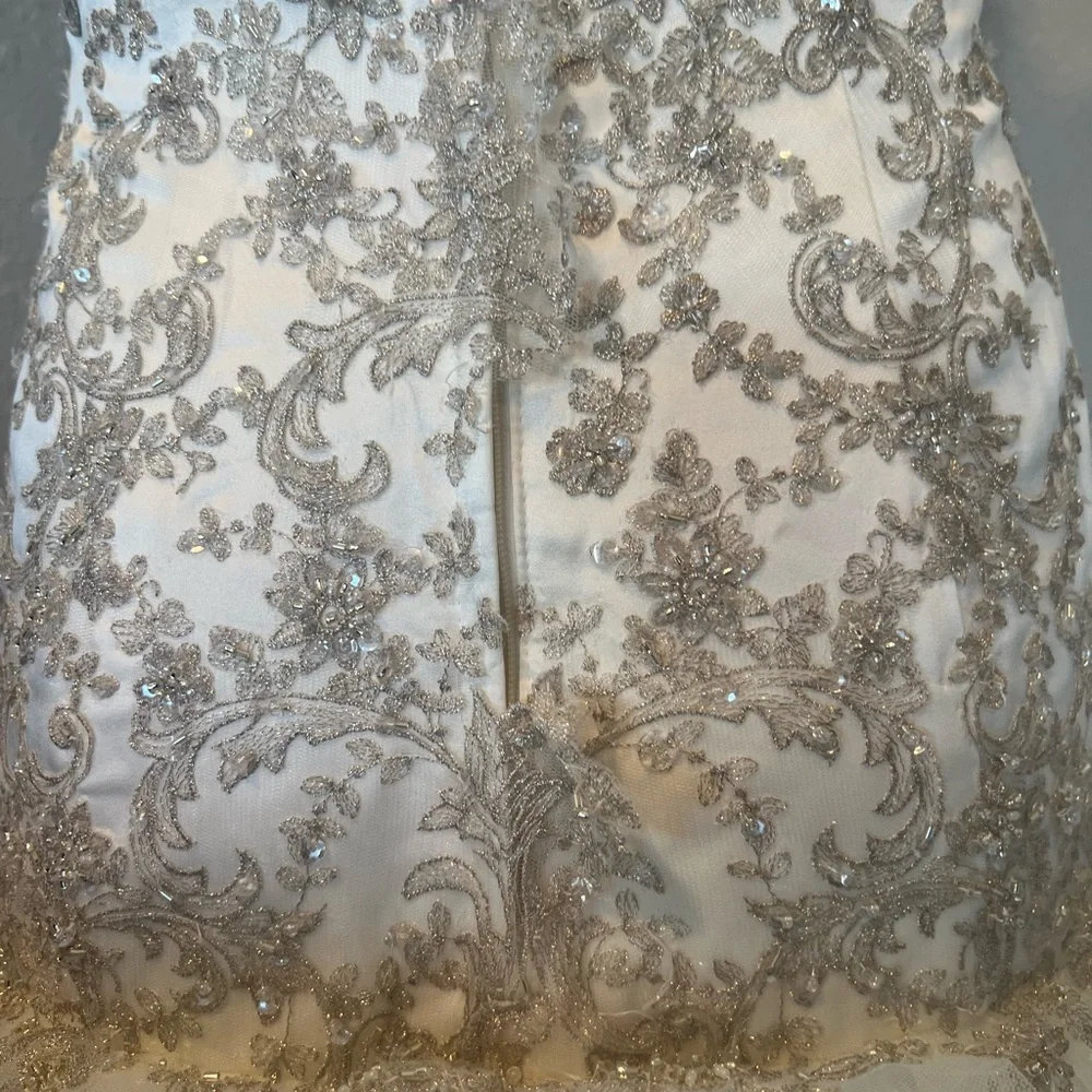 Oleg Cassini Organza Drop Waist Beaded Wedding Dress - Picture 9 of 12